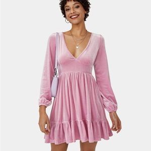 halara everyday deep v neck ruffle velvet mini dress